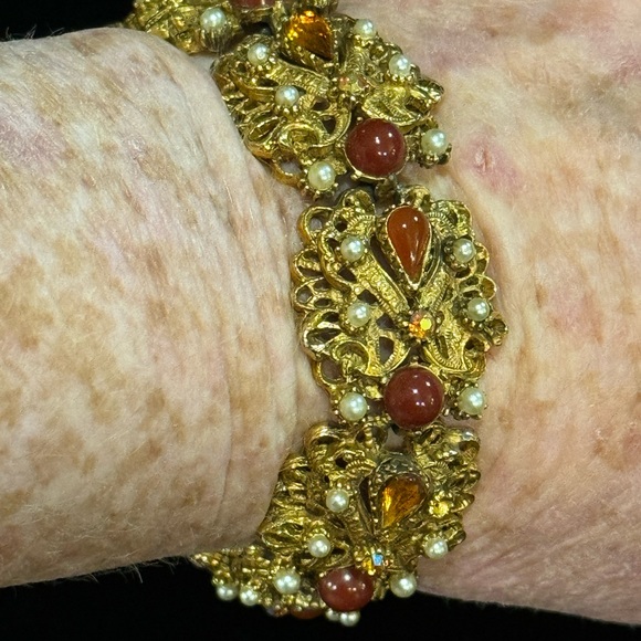 Vintage Florenza Italy Fancy Victorian Revival  link bracelet glass crystal - Picture 8 of 13